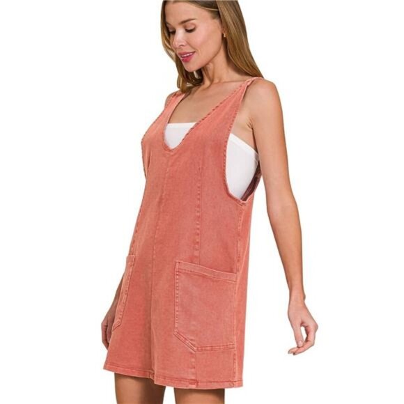 Zenana Washed Adjustable Strap Denim Overall Dress - Picture 1 of 3